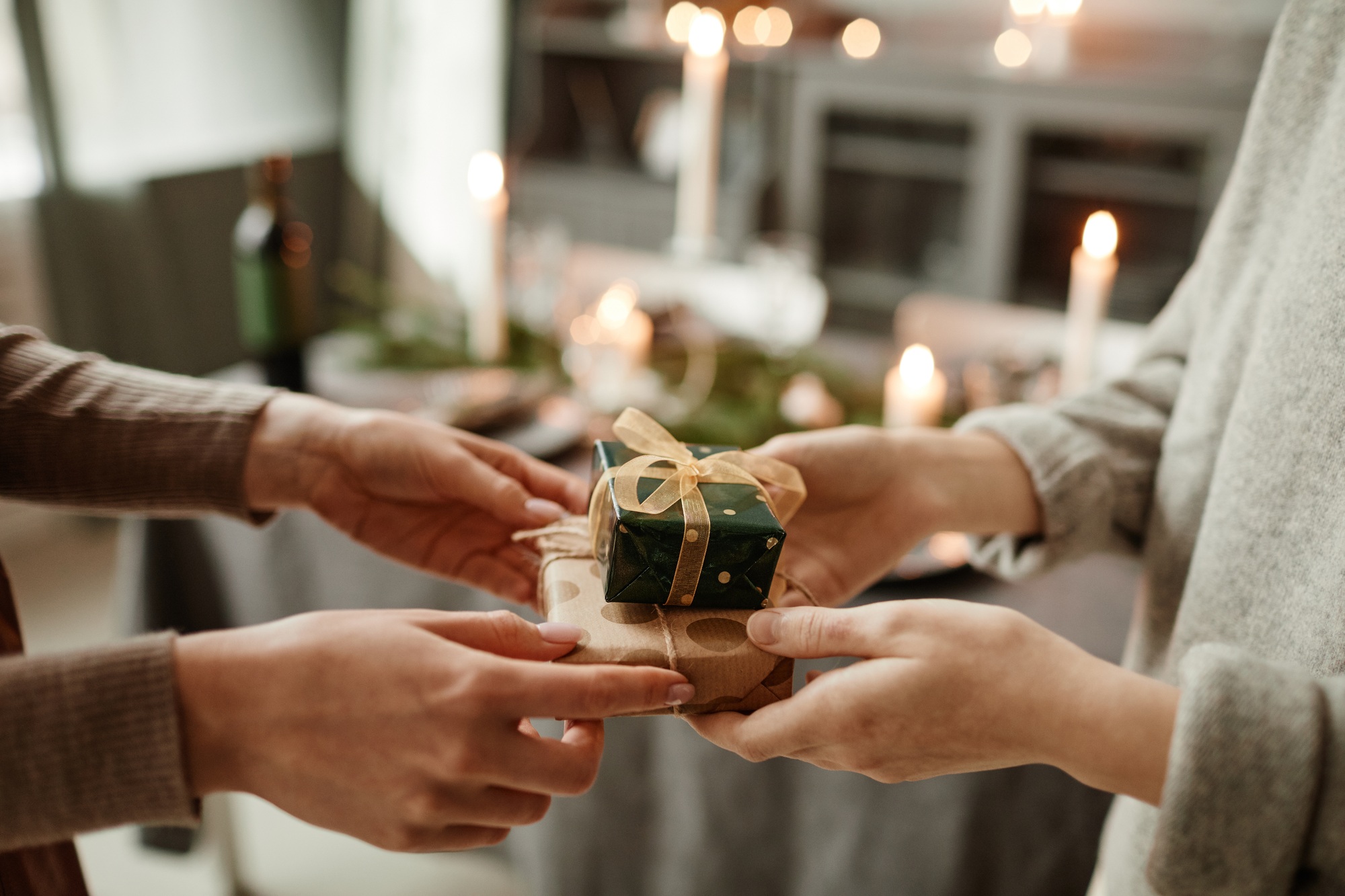 Exchanging Gifts on Christmas Close Up